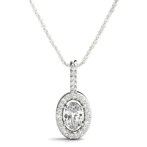 White gold Oval Halo Diamond Pendant with Pavé Setting