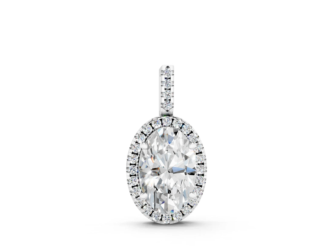 White gold Oval Halo Diamond Pendant with Prong Setting_10