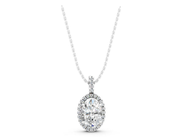 Silver Oval Halo Diamond Pendant with Prong Setting