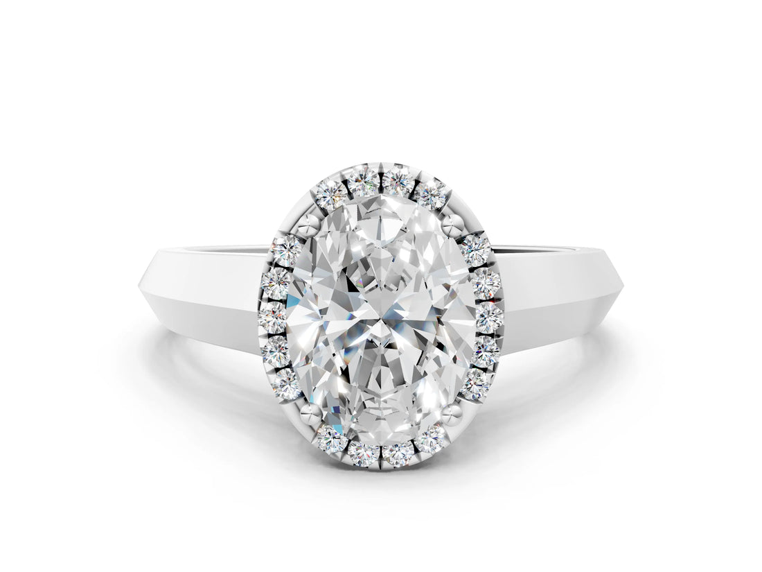 White gold Oval Halo Diamond Ring with Cathedral Band and Four-Prong Setting_80