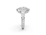 White gold Oval Halo Diamond Ring with Milgrain Bezel and Prong Setting_8