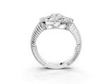 White gold Oval Halo Diamond Ring with Milgrain Bezel and Prong Setting_9