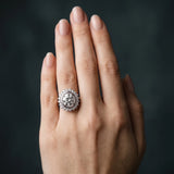 White gold Oval Halo Diamond Ring with Milgrain Edge and Round Prong Setting_12