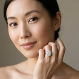 White gold Oval Halo Diamond Ring with Milgrain Edge and Round Prong Setting_13