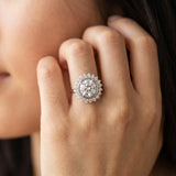 White gold Oval Halo Diamond Ring with Milgrain Edge and Round Prong Setting_14