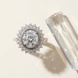 White gold Oval Halo Diamond Ring with Milgrain Edge and Round Prong Setting_15