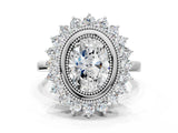 White gold Oval Halo Diamond Ring with Milgrain Edge and Round Prong Setting_44