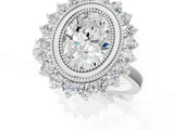 White gold Oval Halo Diamond Ring with Milgrain Edge and Round Prong Setting_45