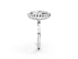 White gold Oval Halo Diamond Ring with Milgrain Edge and Round Prong Setting_46