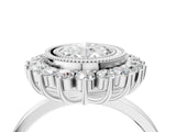 White gold Oval Halo Diamond Ring with Milgrain Edge and Round Prong Setting_48