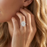 White gold Oval Halo Diamond Ring with Pavé Band and Prong Setting_102