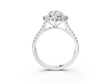 White gold Oval Halo Diamond Ring with Pavé Band and Prong Setting_82