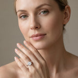 White gold Oval Halo Diamond Ring with Round Cluster Setting, Solitaire Band, and Four-Prong Setting_13