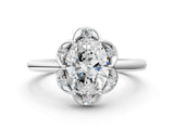 White gold Oval Halo Diamond Ring with Round Cluster Setting, Solitaire Band, and Four-Prong Setting_67