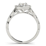 14K White Gold 1.85 Carat D VS2 Oval Halo Diamond Ring with Scalloped Band and Four-Prong Setting