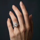 14K White Gold 1.85 Carat D VS2 Oval Halo Diamond Ring with Scalloped Band and Four-Prong Setting