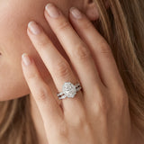 14K White Gold 1.85 Carat D VS2 Oval Halo Diamond Ring with Scalloped Band and Four-Prong Setting
