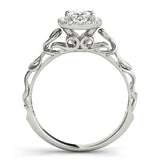 White gold Oval Halo Diamond Ring with Scrollwork Band and Four-Prong Setting 2