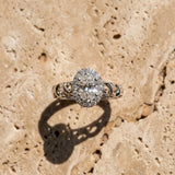 White gold Oval Halo Diamond Ring with Scrollwork Band and Four-Prong Setting_9