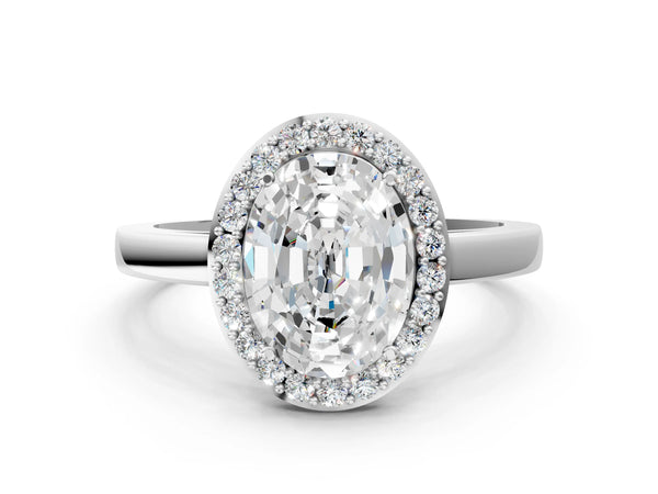 White gold Oval Halo Diamond Ring with Solitaire Band and Prong Setting