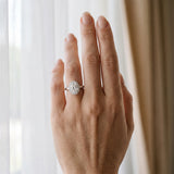 White gold Oval Halo Diamond Ring with Solitaire Band and Prong Setting_3