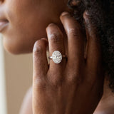 White gold Oval Halo Diamond Ring with Solitaire Band and Prong Setting_5