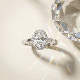 White gold Oval Halo Diamond Ring with Solitaire Band and Prong Setting_6