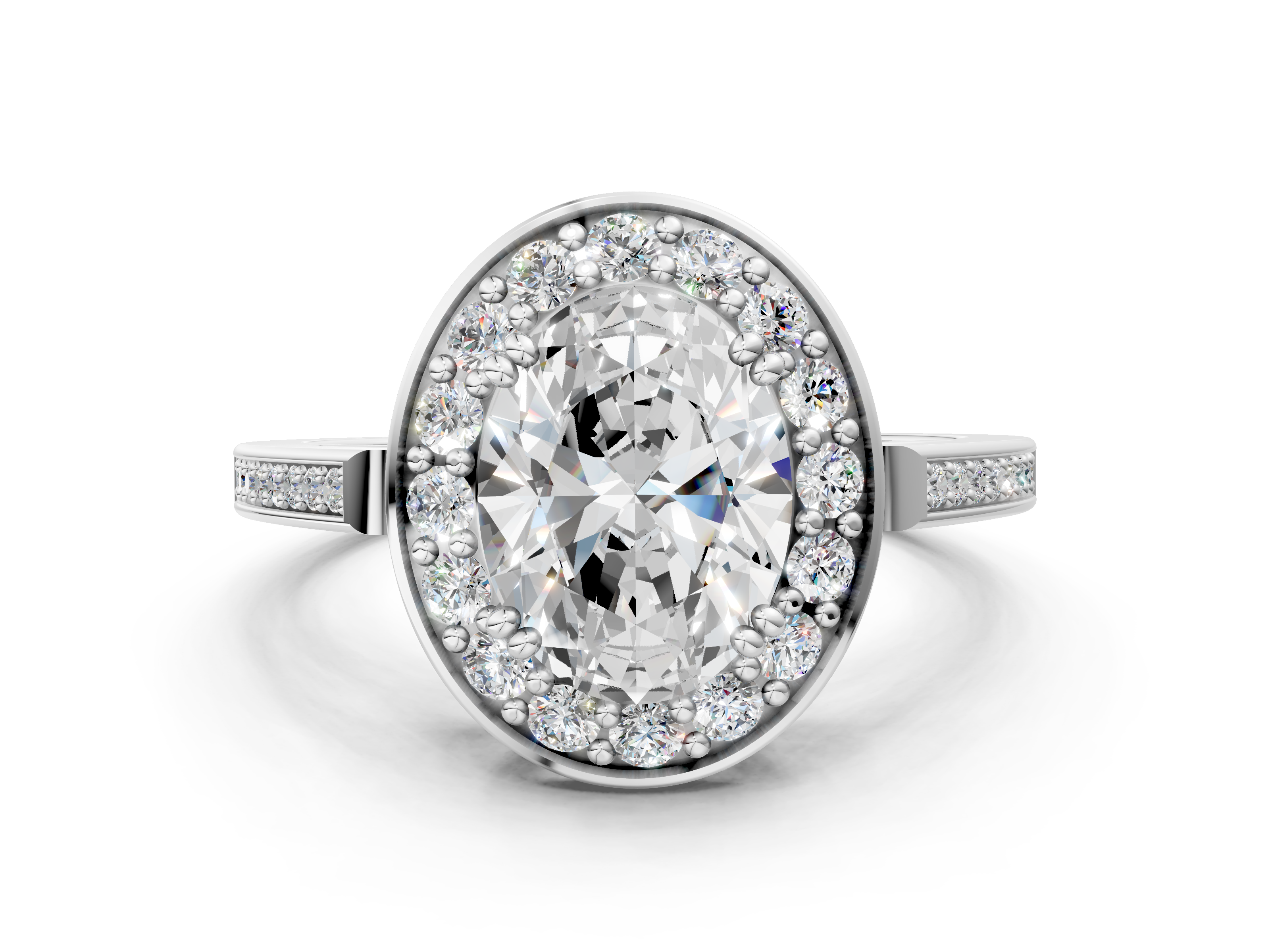 White gold Oval Halo Diamond Ring with Split Shank and Four-Prong Setting_69