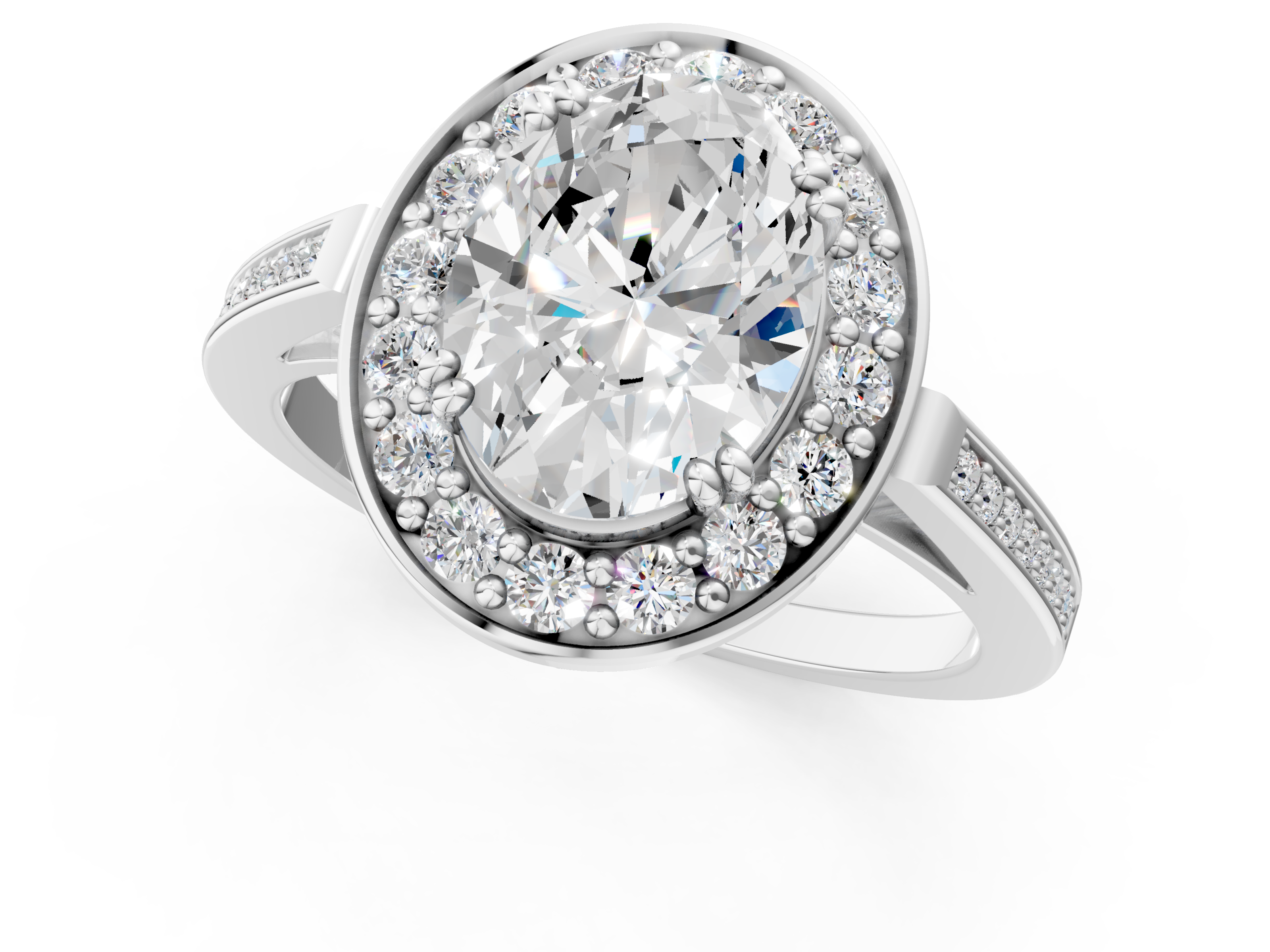 White gold Oval Halo Diamond Ring with Split Shank and Four-Prong Setting_70