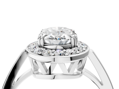 White gold Oval Halo Diamond Ring with Split Shank and Four-Prong Setting_77