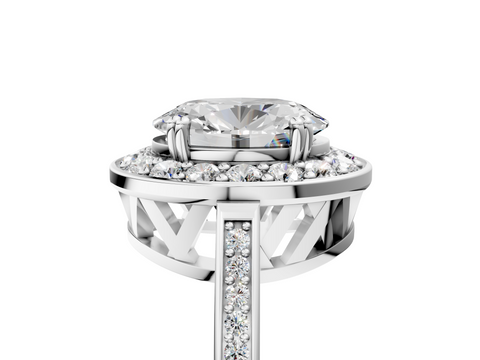 White gold Oval Halo Diamond Ring with Split Shank and Four-Prong Setting_78