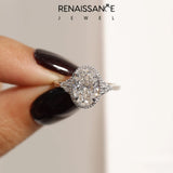 White gold Fancy Blue Princess Cut Diamond Halo Ring with Tapered Band and Four-Prong Setting