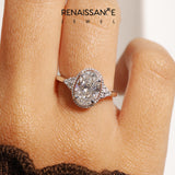 Silver 1.51 Carat D VVS2 Oval Diamond Halo Ring with Tapered Band and Four-Prong Setting