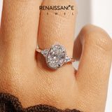 White gold Oval Halo Diamond Ring with Tapered Band and Four-Prong Setting_93