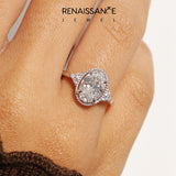 White gold Oval Halo Diamond Ring with Tapered Band and Four-Prong Setting_94