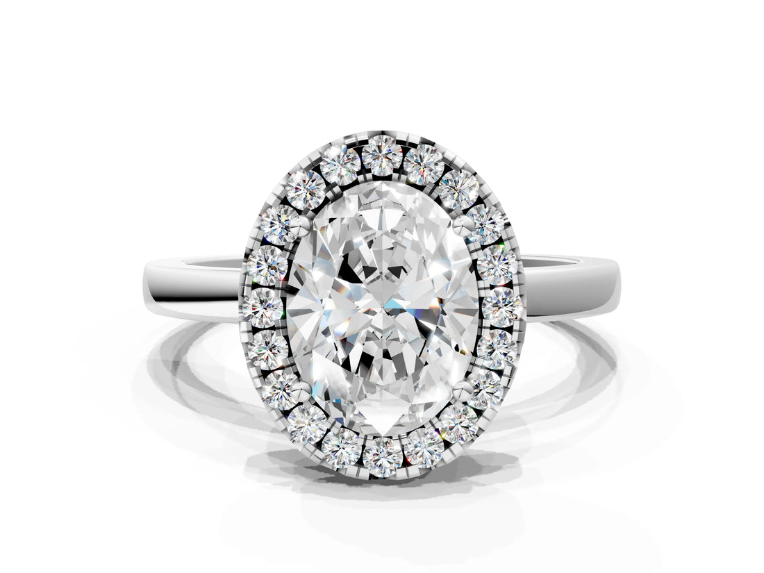 White gold Oval Halo Diamond Solitaire with Pavé Band and Four-Prong Setting_111