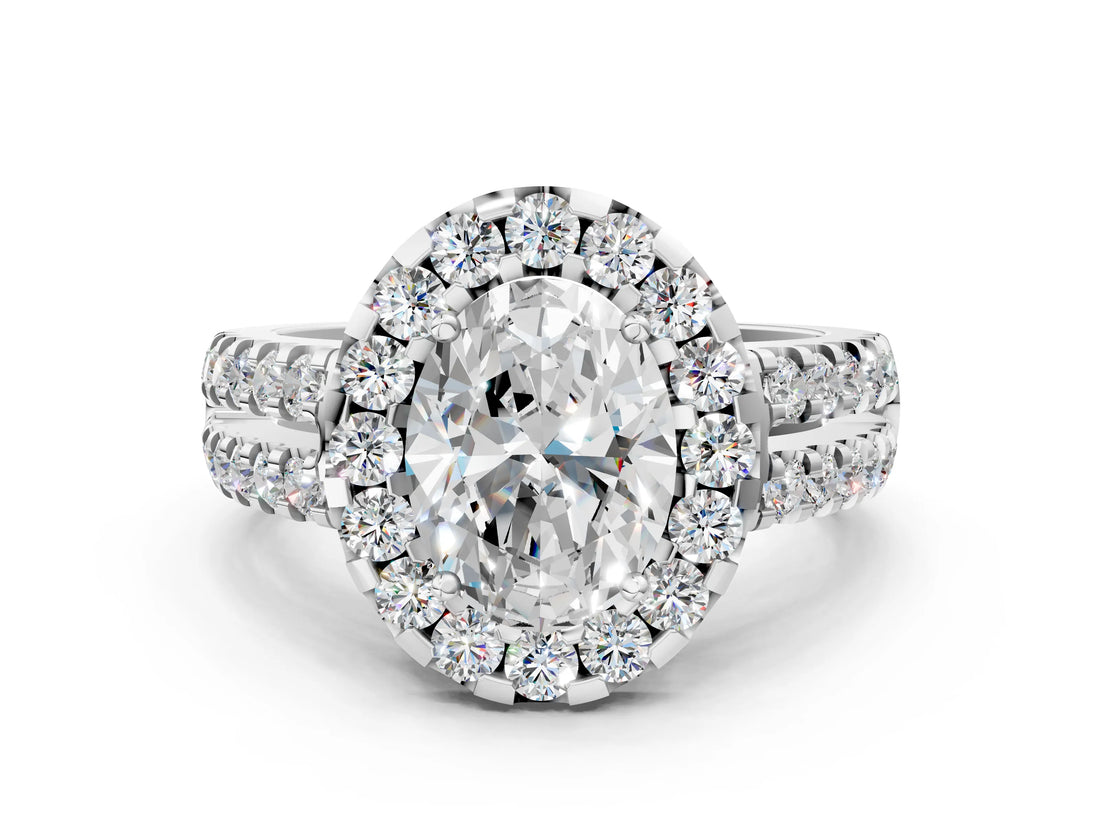 White gold Oval Halo Diamond Split Shank Engagement Ring with Prong Setting_33