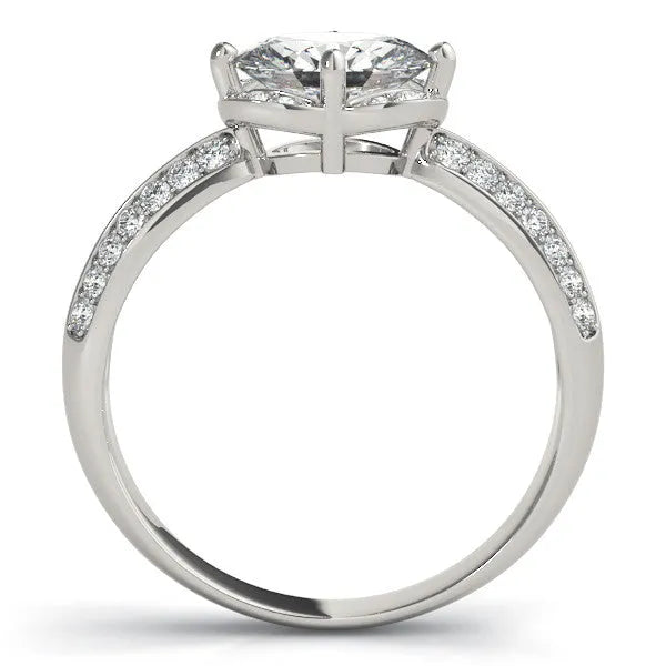 White gold Oval Halo Diamond Split Shank Ring with Four-Prong Setting