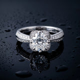 White gold Oval Halo Diamond Split Shank Ring with Four-Prong Setting_30
