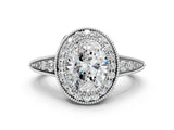 White gold Oval Halo Diamond Split Shank Ring with Milgrain Detail_49