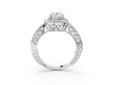White gold Oval Halo Diamond Split Shank Ring with Milgrain Detail_52