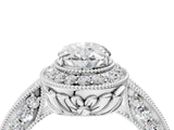 White gold Oval Halo Diamond Split Shank Ring with Milgrain Detail_52