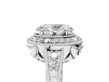 White gold Oval Halo Diamond Split Shank Ring with Milgrain Detail_53