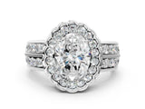 White gold Oval Halo Diamond Split Shank Ring with Scalloped Prong Setting_26