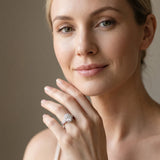White gold Oval Halo Diamond Split Shank Ring with Scalloped Prong Setting_7
