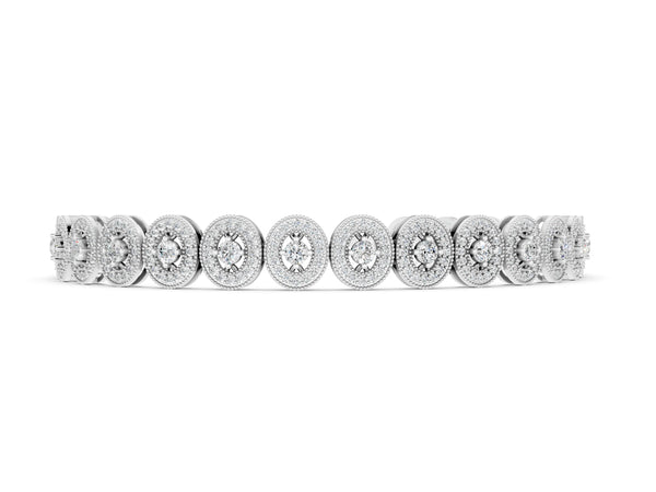 Silver Oval Halo Diamond Tennis Bracelet with Bezel Setting