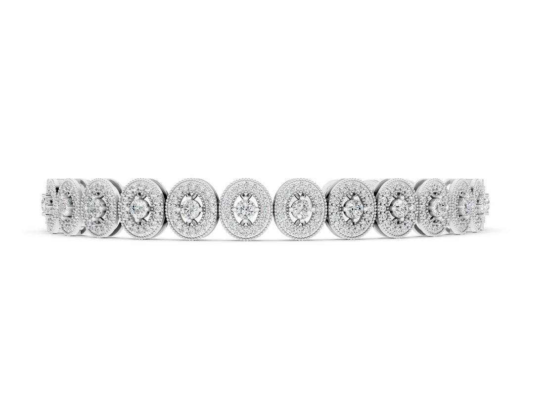 White gold Oval Halo Diamond Tennis Bracelet with Bezel Setting_2