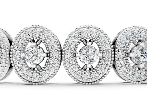 White gold Oval Halo Diamond Tennis Bracelet with Bezel Setting