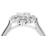 White gold Oval Halo Milgrain Pave Diamond Ring with Four-Prong Setting 4