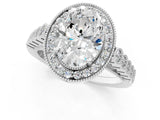 White gold Oval Halo Milgrain Solitaire with Bezel Set Side Stones and Pave Band_23